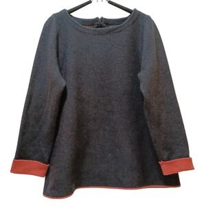 Nanette Lepore Wool Blend Tunic Top M Charcoal Gray Pink Trim Minimalist Relaxed